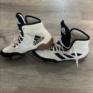 Adidas Tech Fall 2.0 White and Black High-Top Wrestling Shoes